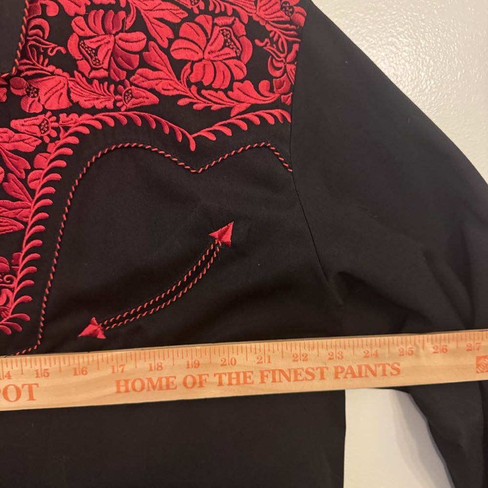 Scully Gunfighter Western Snap Front Shirt Men's L Black/ Red Floral Embroidery - Picture 10 of 12
